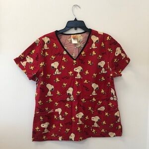 Peanuts Snoopy and Woodstock Bird Up!  Holiday Scrub Top, 10% Cotton L